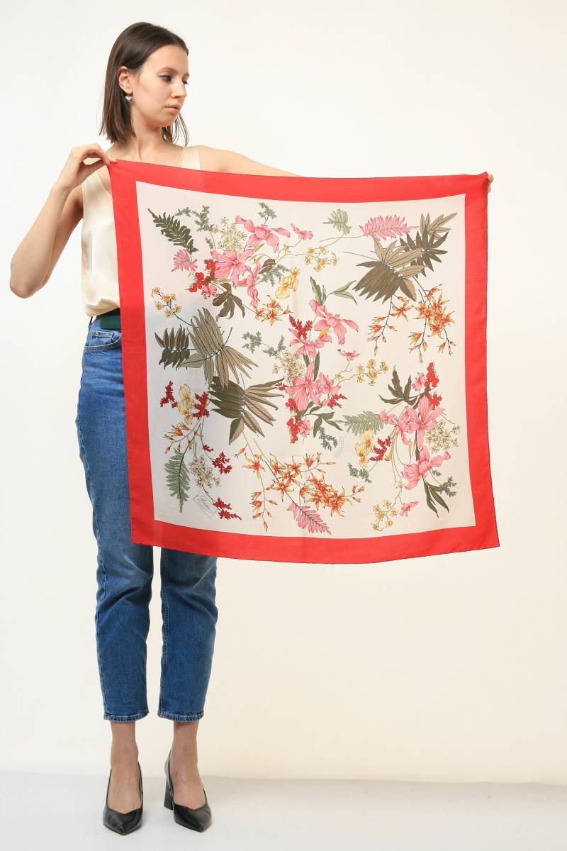 80Er Vintage Vtg Rare Gucci Rot Reine Seide Seta Floral Muster Quadrat 84 cm Auf Schal Stirnband 4826 Freundin Geschenk von MoodGirlsUA