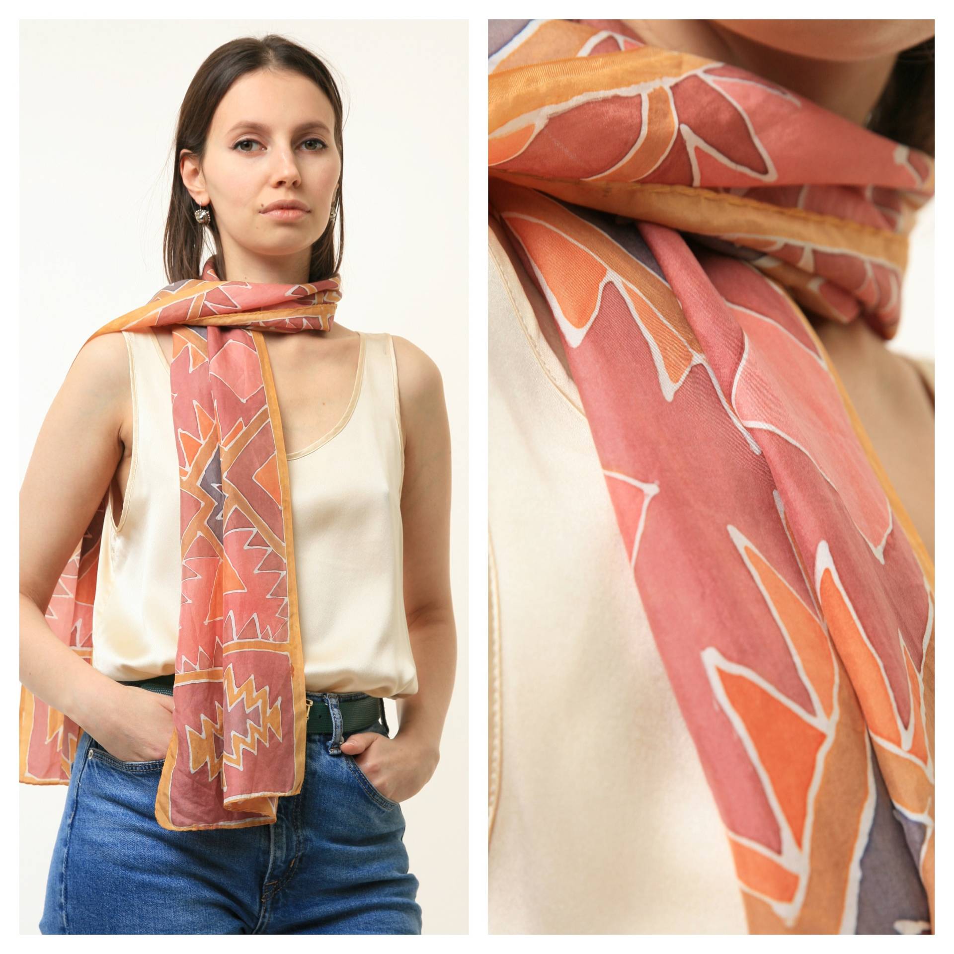 80Er Vintage Vtg Seltene Reine Seide Seta Soie Multicolor 155 cm Auf 30 Schal Stirnband 4830 Freundin Geschenk/ Frau von MoodGirlsUA