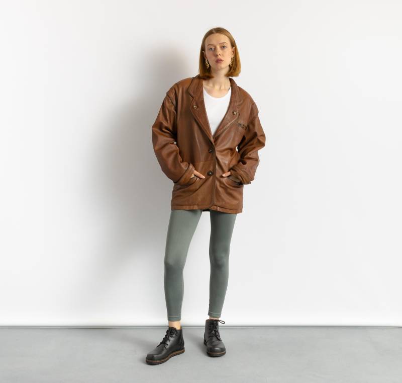 80Er Vintage Vtg Seltenes Braunes Leder Gefüttert Oversized Trench Outwear Herbstjacke Freundin Geschenk Mantel Gr. S von MoodGirlsUA