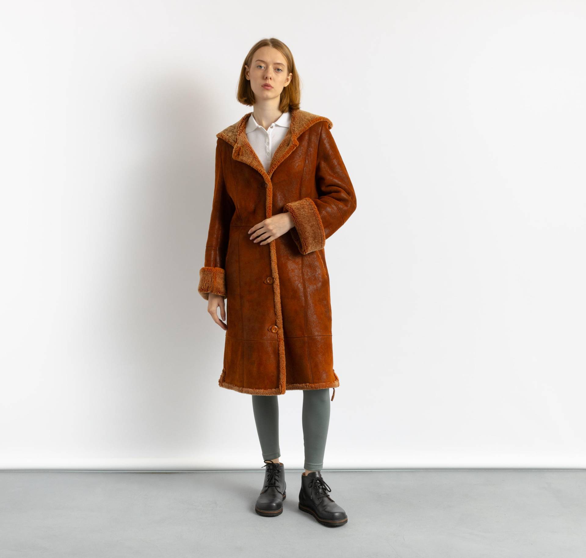 80Er Vintage Wildleder Schaffell Leder Shearling Befestigt Mantel Größe Groß/Vintage Mantel/Vintage Frau Winter von MoodGirlsUA