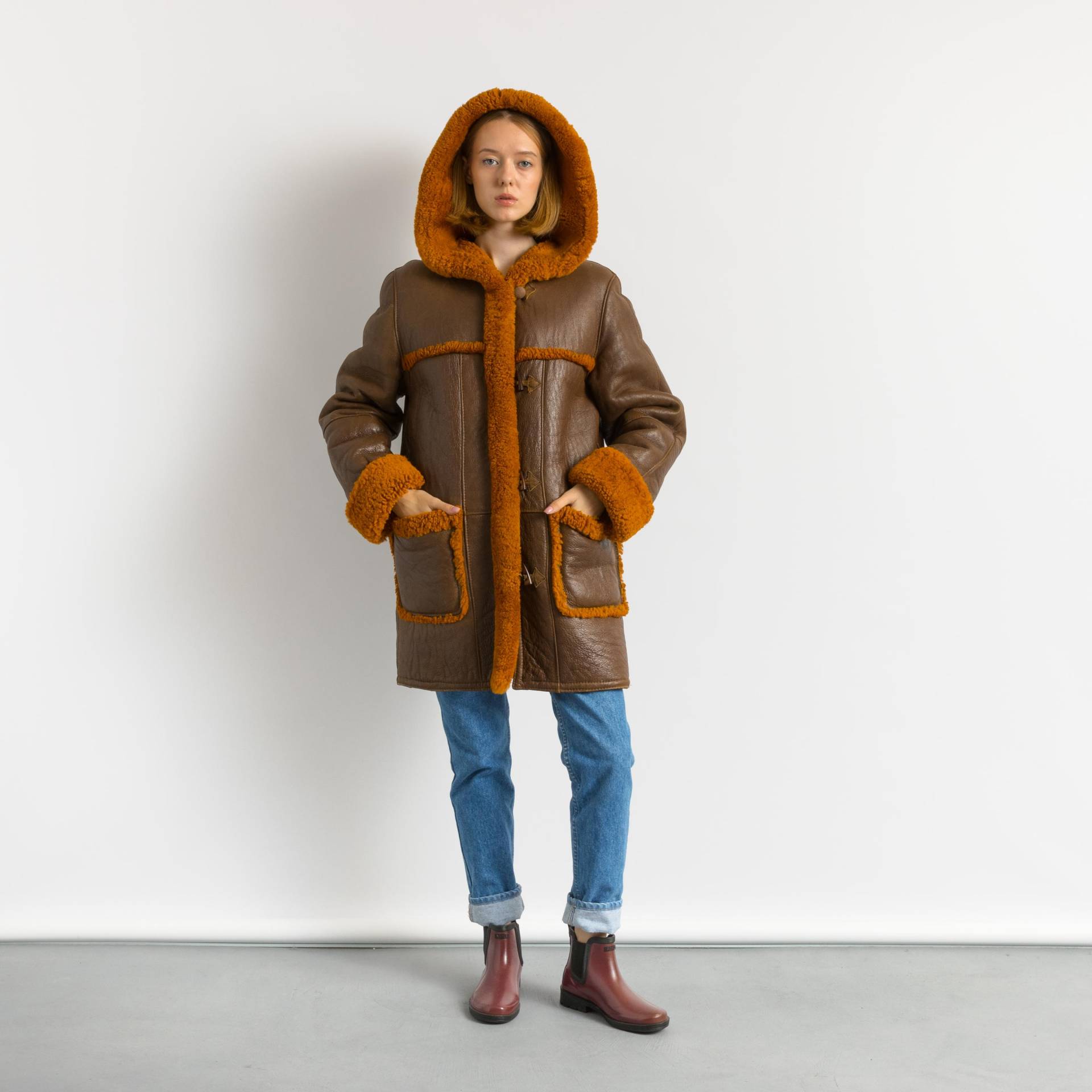 80Er Vintage Wildleder Schaffell Leder Shearling Befestigt Mantel Größe Groß/Vintage Mantel/Vintage Frau Winter von MoodGirlsUA