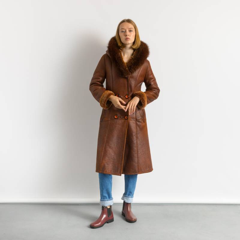 80Er Vintage Wildleder Schaffell Leder Shearling Befestigt Mantel Größe Klein/Vintage Mantel/Vintage Frau Winter von MoodGirlsUA