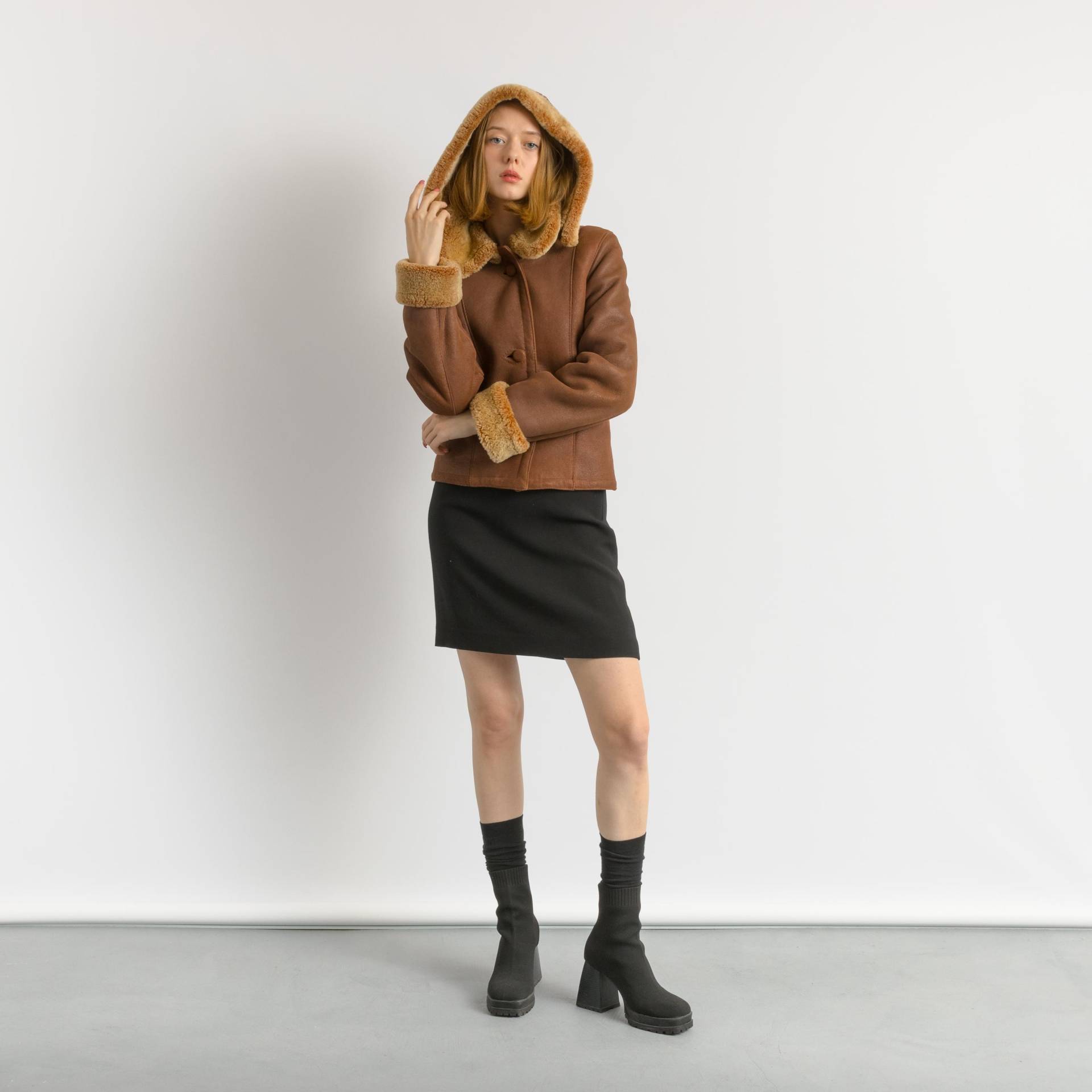 80Er Vintage Wildleder Schaffell Leder Shearling Befestigt Mantel Größe Klein/Vintage Mantel/Vintage Frau Winter von MoodGirlsUA