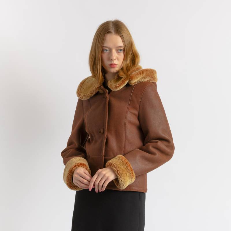 80Er Vintage Wildleder Schaffell Leder Shearling Befestigt Mantel Größe Klein/Vintage Mantel/Vintage Frau Winter von MoodGirlsUA