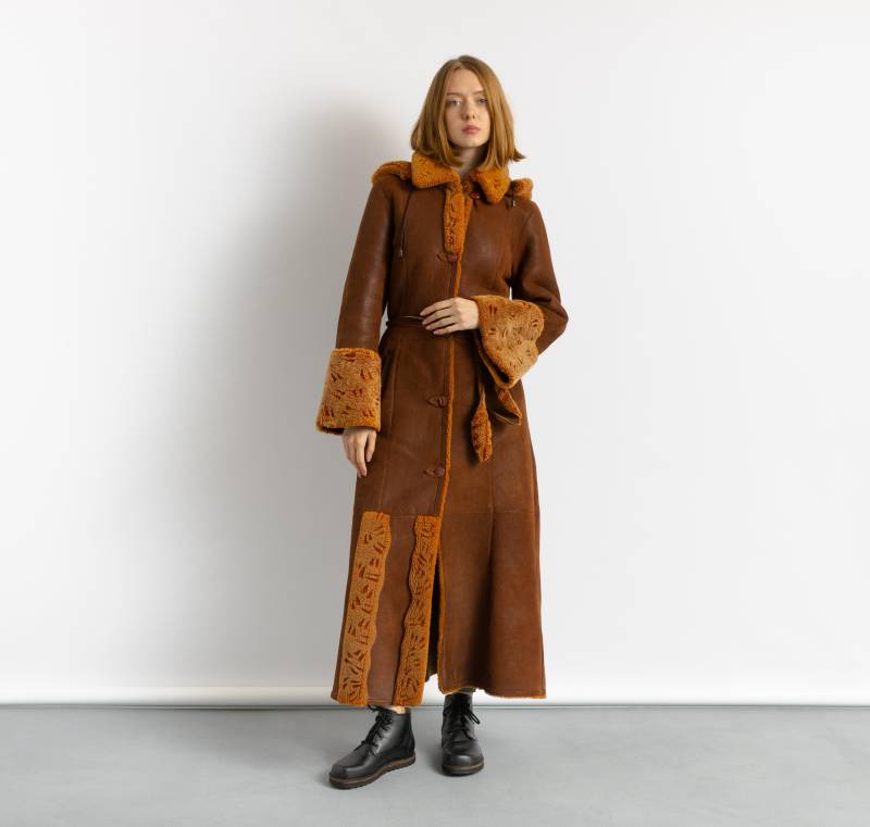 80Er Vintage Wildleder Schaffell Leder Shearling Befestigt Mantel Größe Medium/Vintage Mantel/Vintage Frau Winter von MoodGirlsUA