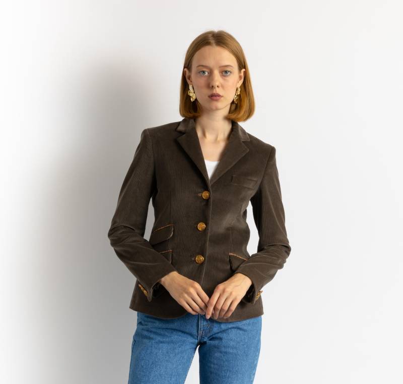 90Er Damen Samt Cord Etro Milano Grau Blazer Größe 40 Passt Xs von MoodGirlsUA