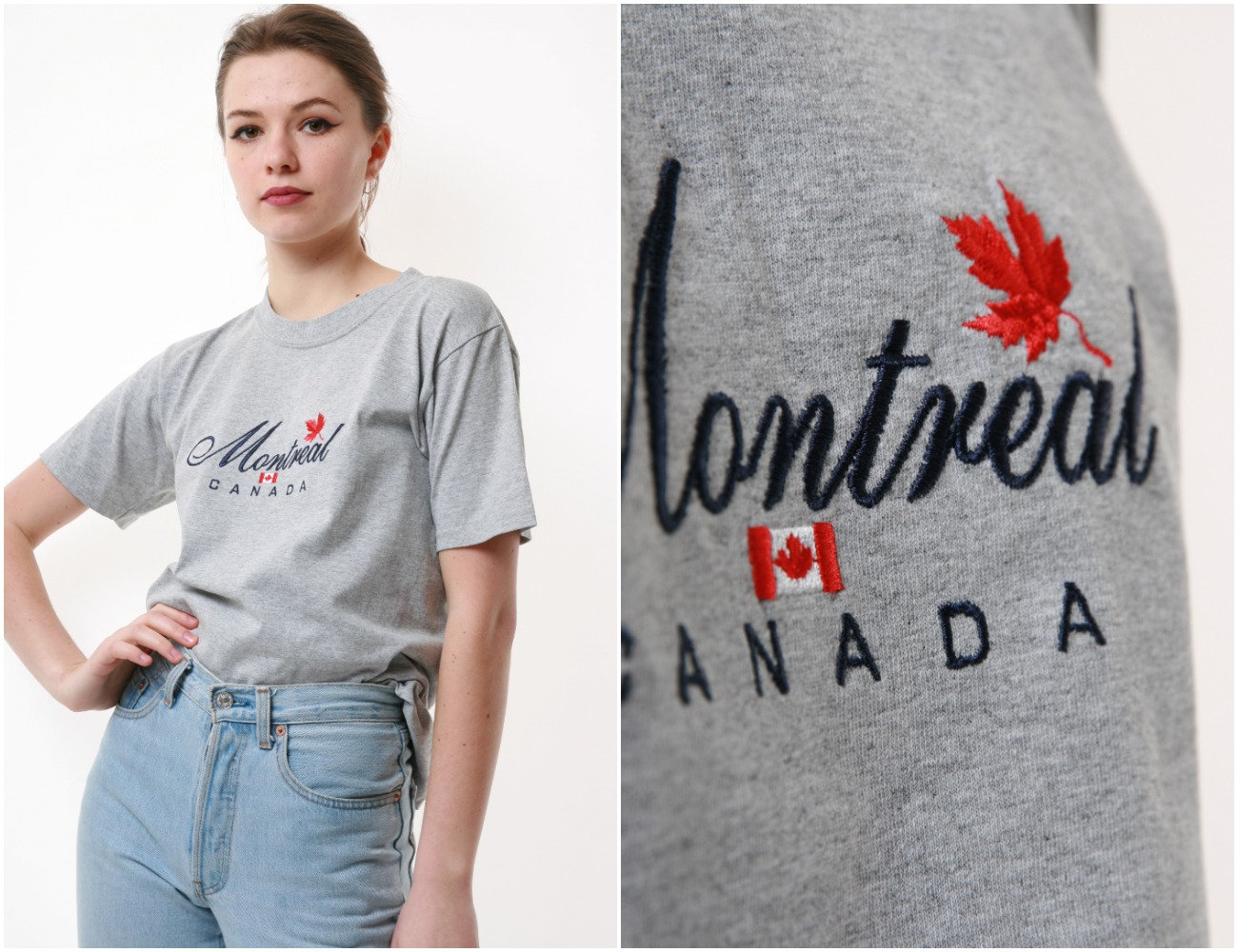 90Er Jahre Bestickt Montreal Kanada Vintage Baumwolle T-Shirt 16727 von MoodGirlsUA