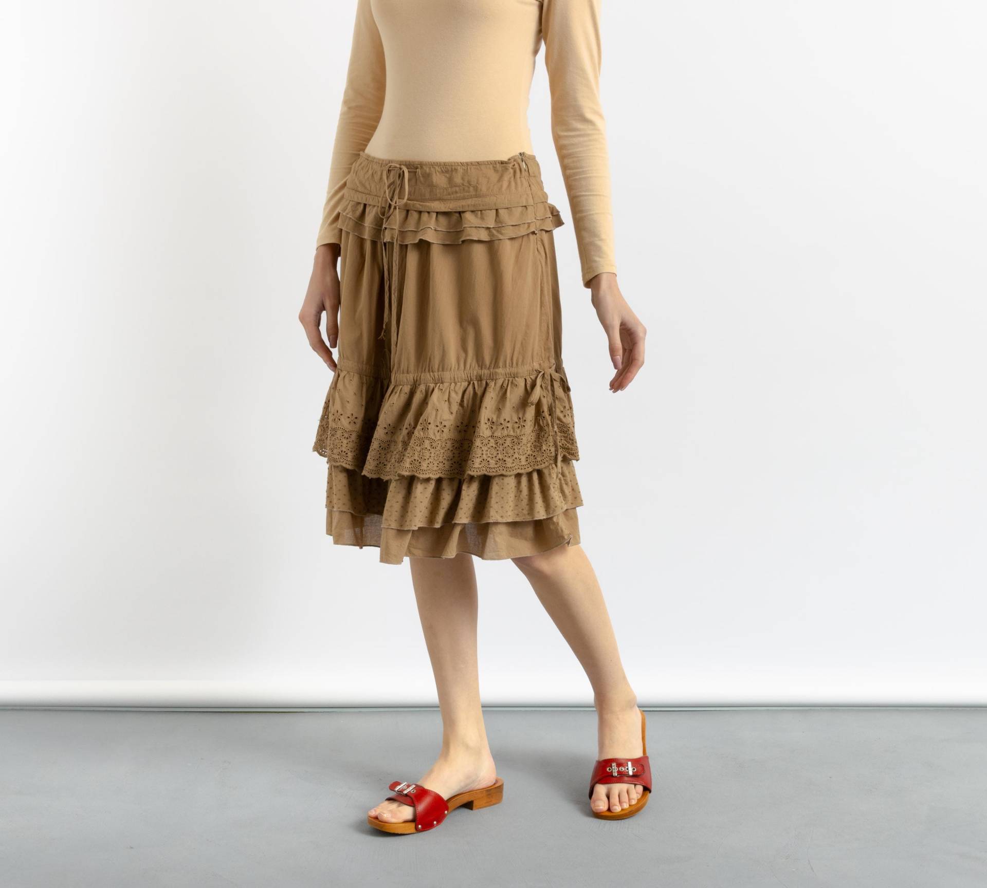 90Er Jahre Frau Gebraucht Beige Marella Made in Italy A Linie Midi Länge Frühling Sommer Rock Größe Klein von MoodGirlsUA