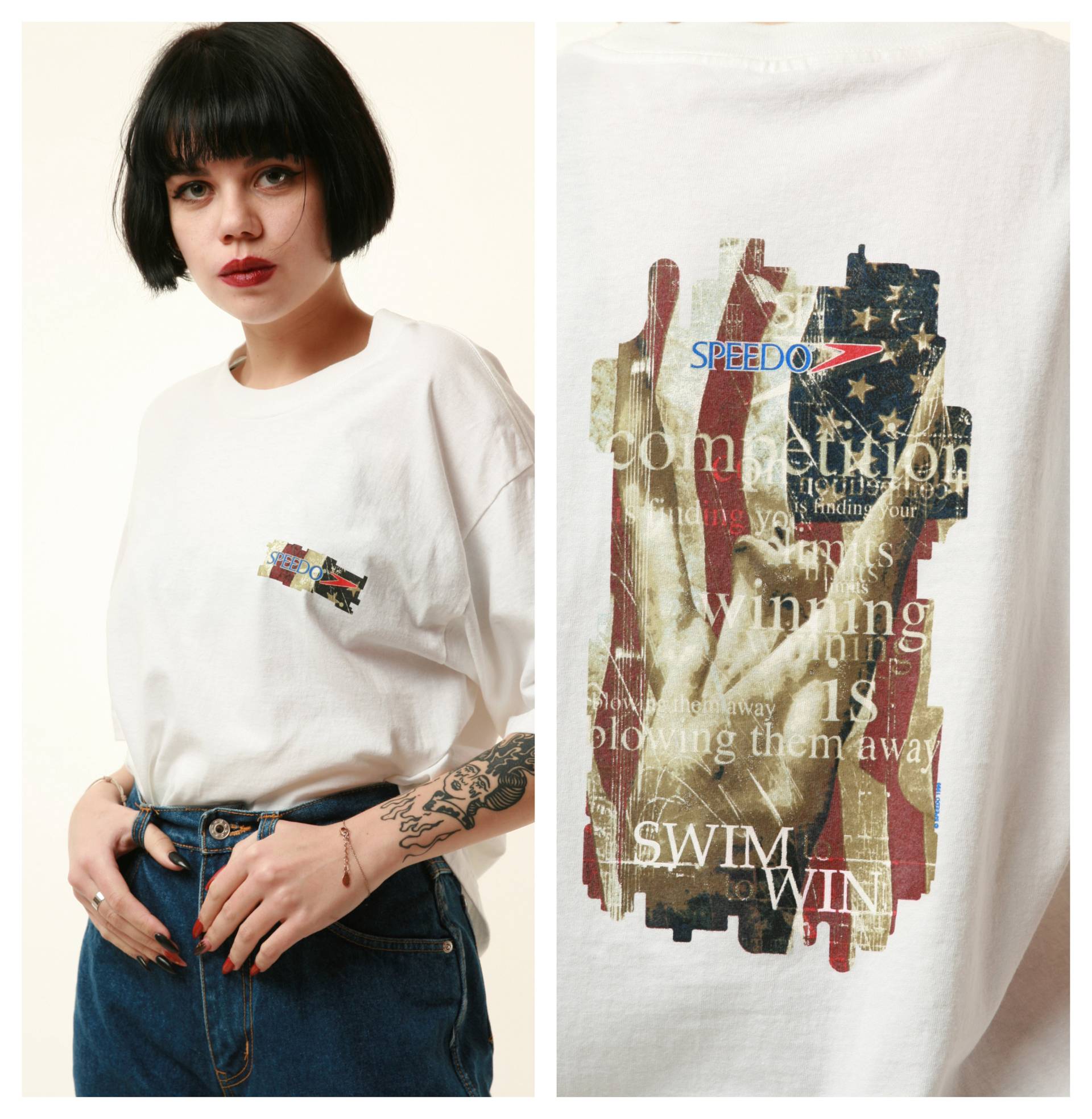 90Er Jahre Usa Vintage Speedo Grafik Baumwolle T-Shirt 16250 von MoodGirlsUA