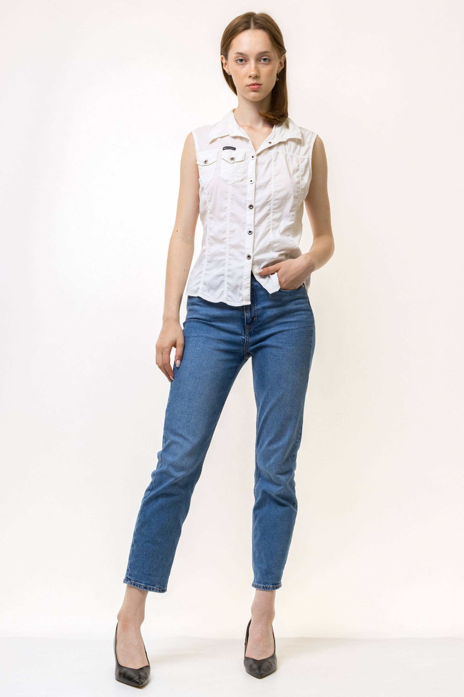 90Er Jahre Vintage Dolce Gabbana Weiß Kurzarm Knöpfe Top Bluse Shirt Größe Medium von MoodGirlsUA