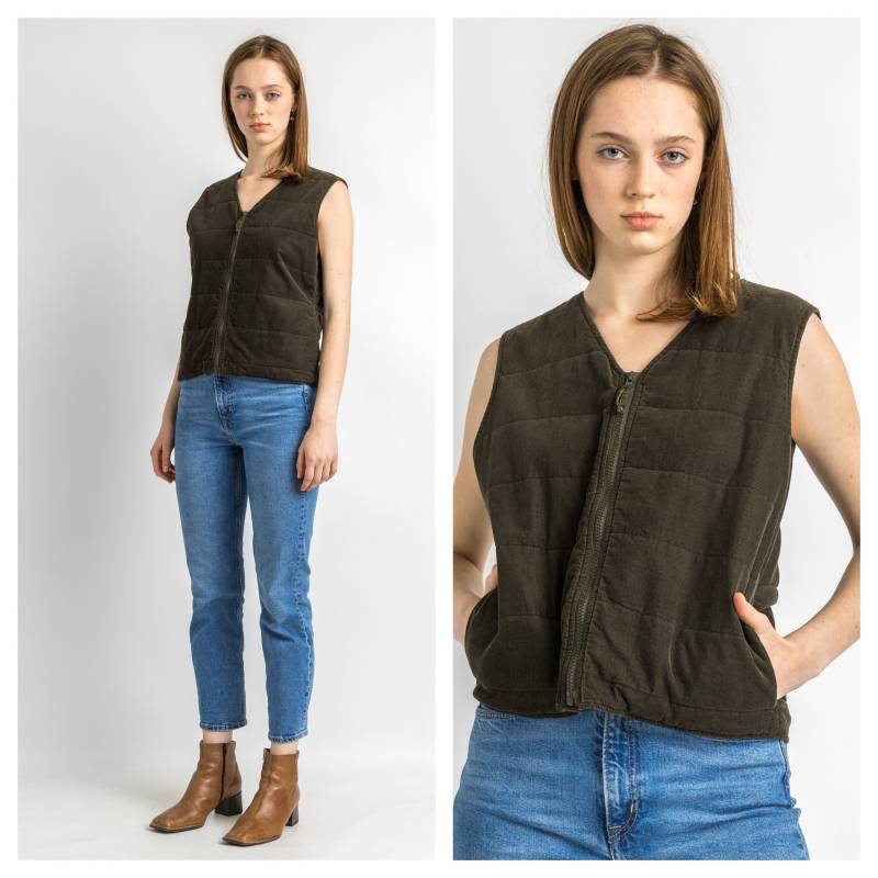 90Er Jahre Vintage Eddie Bauer Baumwolle Khkai Weste Größe Damen Kleine Outdoor-Kleidung von MoodGirlsUA