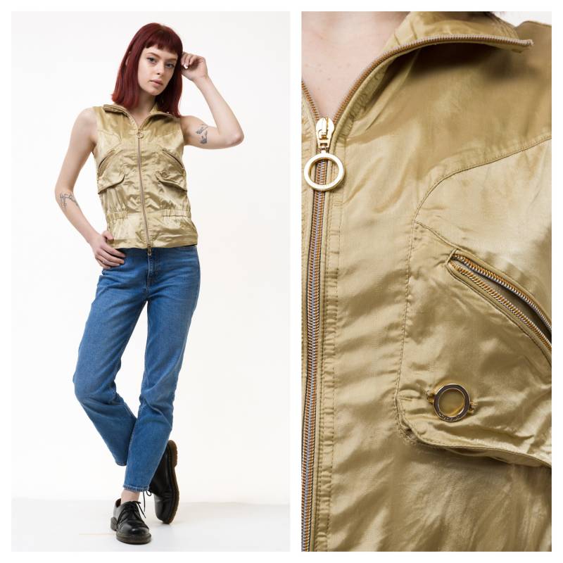 90Er Jahre Vintage Frau Sportalm Gold Retro Weste/Kleidung Beschnittene Jacke Geschenk von MoodGirlsUA