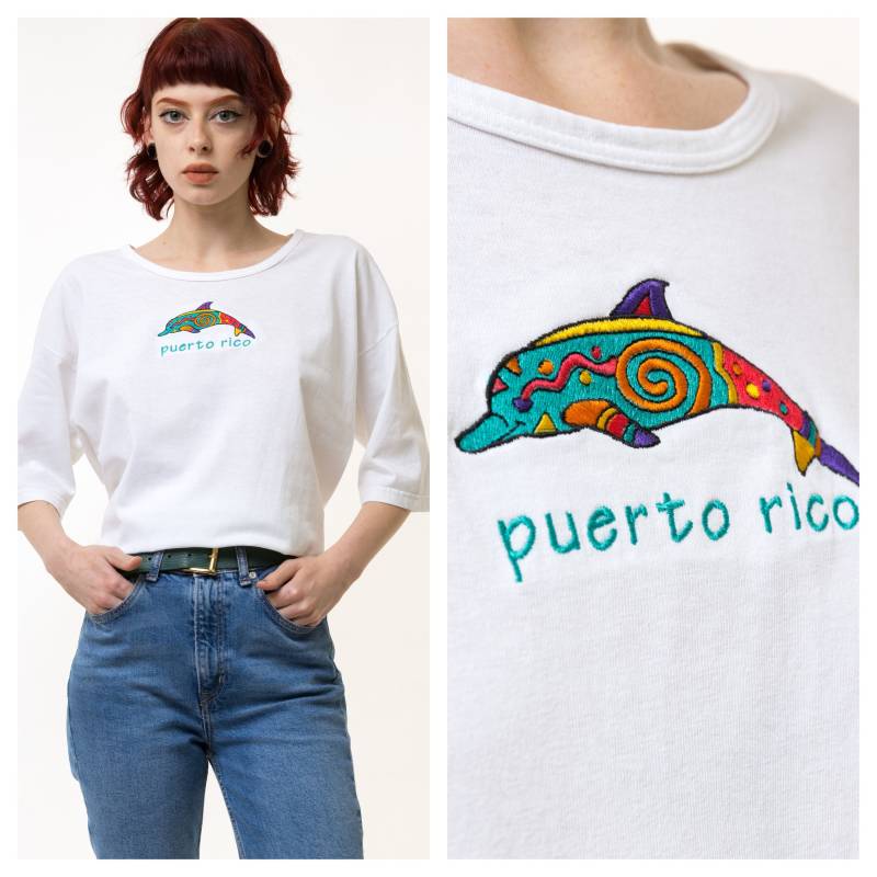 90Er Jahre Vintage I Puerto Rico Grafik T-Shirt - Damen Xl | Weißes Vintage-T-Shirt Mit Grafikdruck 5347 von MoodGirlsUA