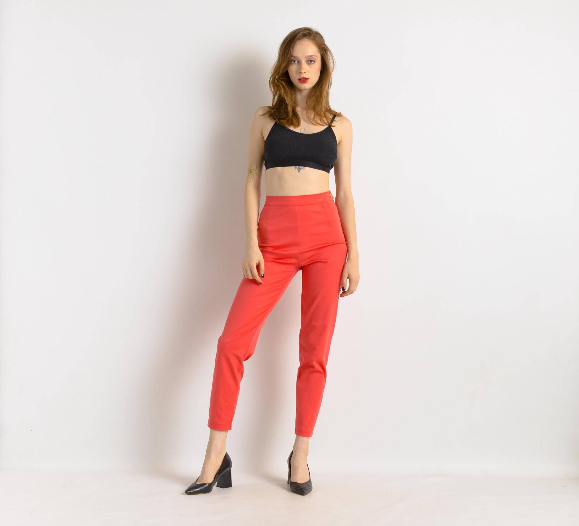 90Er Jahre Vintage Iceberg Pink Hoch Taillierte Baumwolle Moms Skinny Bein Reißverschluss Gerade Hose Größe Klein von MoodGirlsUA