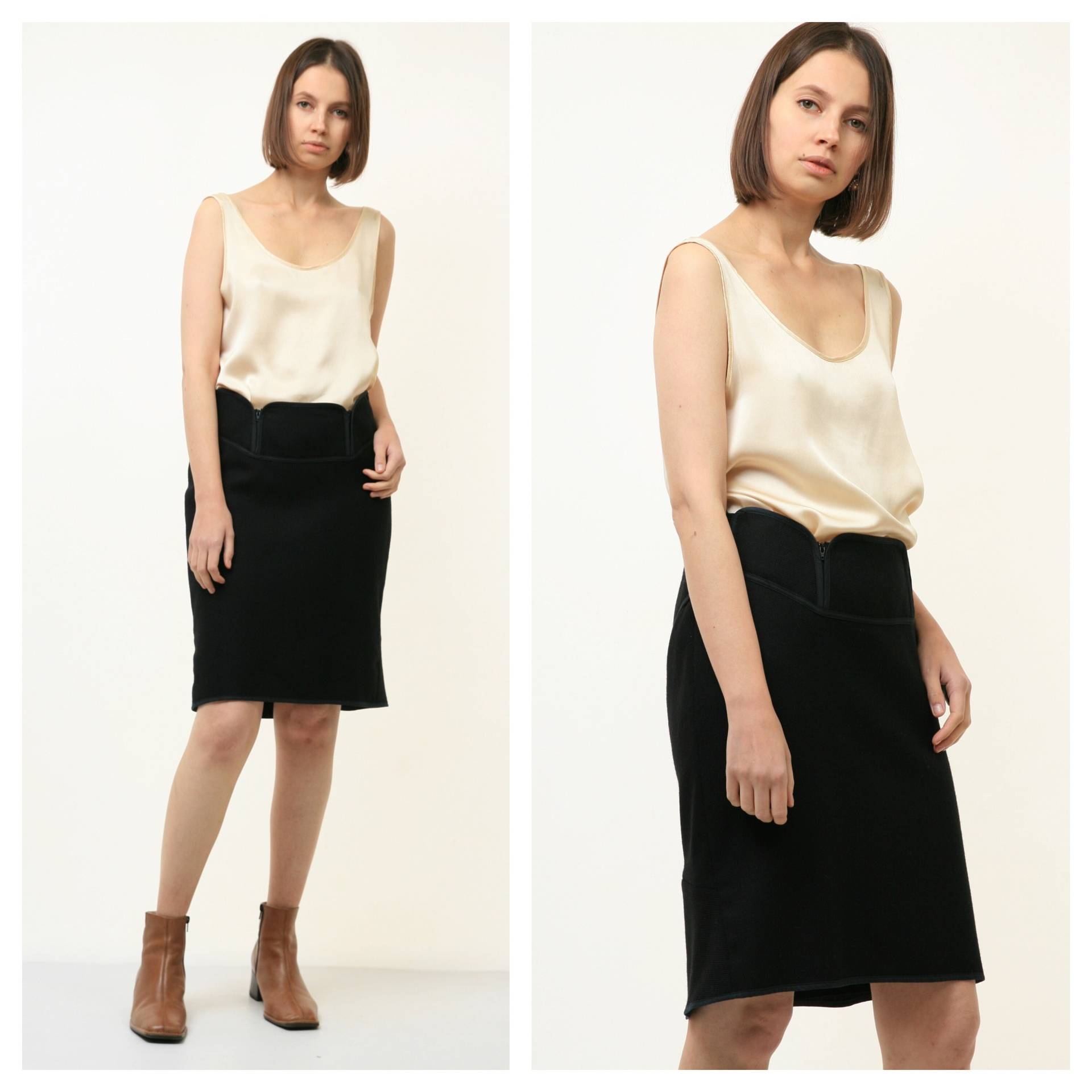 90Er Jahre Vintage Max Mara Hoch Taillierte Wolle Minirock 4584/Frau Schwarzer Rock Kleidung von MoodGirlsUA