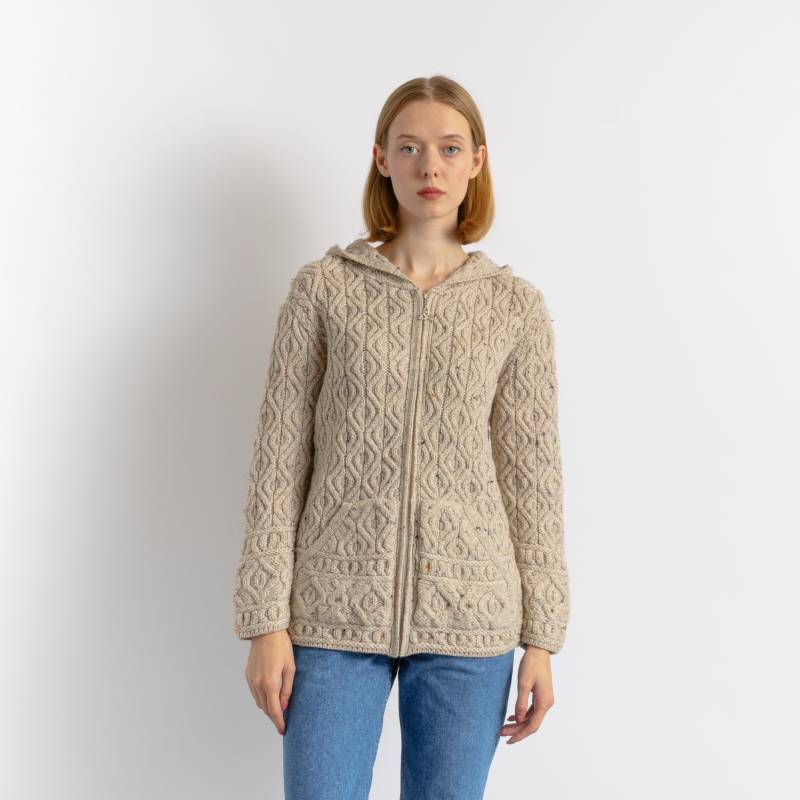 90Er Vintage Oldschool Aran Mit Kapuze Strickpullover Cardigan Pullover Wollpullover Pullover/ Fisherman Beige von MoodGirlsUA
