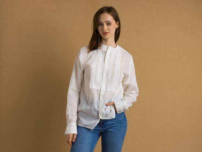 90Er Jahre Vintage Ralph Lauren Weißes Logo Langarm-Knöpfe Damen-Hemd in Größe 8/ von MoodGirlsUA