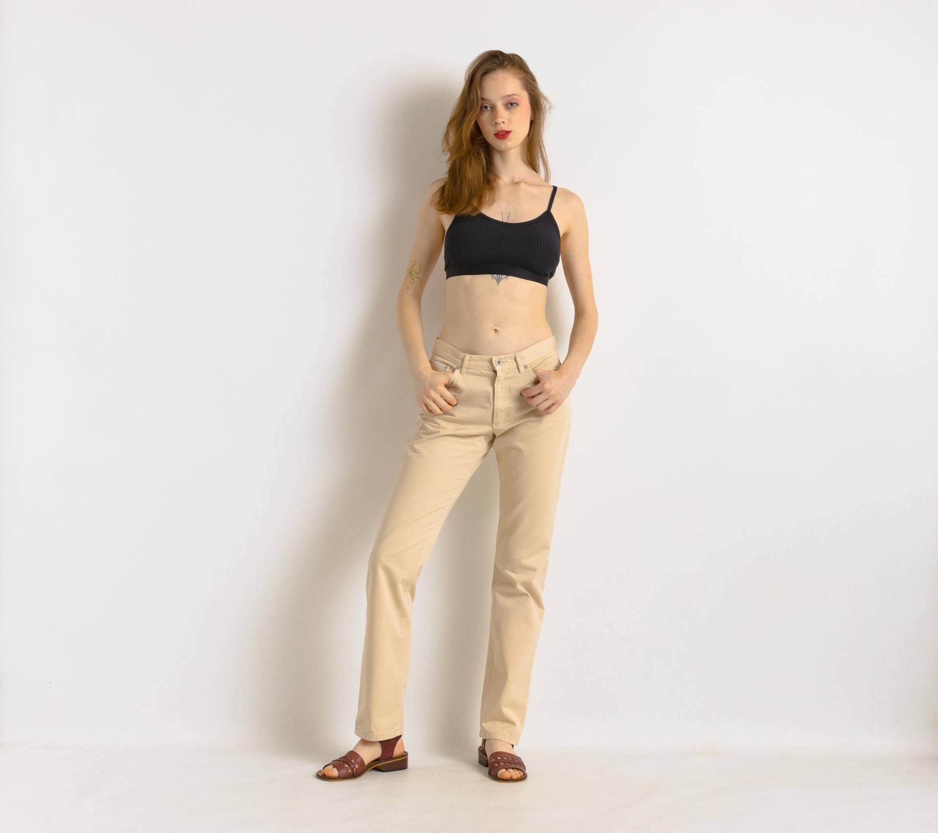 90Er Jahre Vintage Seltene Dkny Beige Hoch Taillierte Moms Denim Gerade Bein Reißverschluss Jeans Hose von MoodGirlsUA