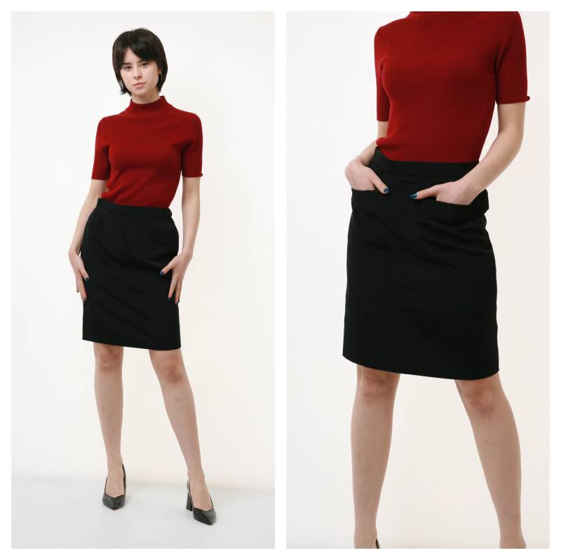 90Er Jahre Vintage Vtg Selten Saint Laurent Rive Gauche Hoch Taillierter Reißverschluss Midi Lentgh Rock 2484 Bleistift Stil Freundin Geschenk von MoodGirlsUA