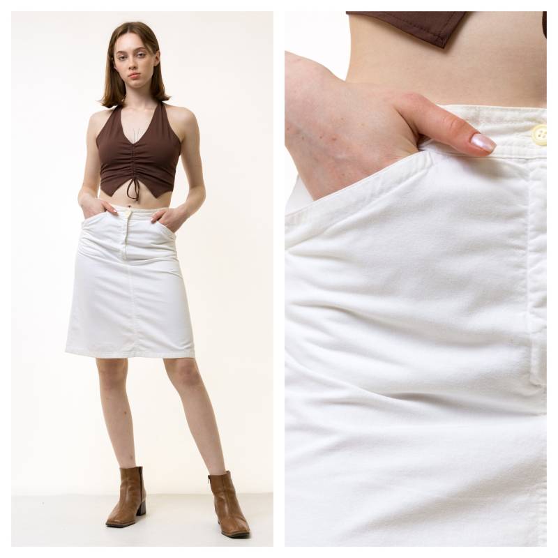 90Er Jahre Vintage Vtg Seltener Weißer Benetton Baumwolle High Waisted Rock Grunge Style Freundin Geschenk/ Frauenkleidung von MoodGirlsUA