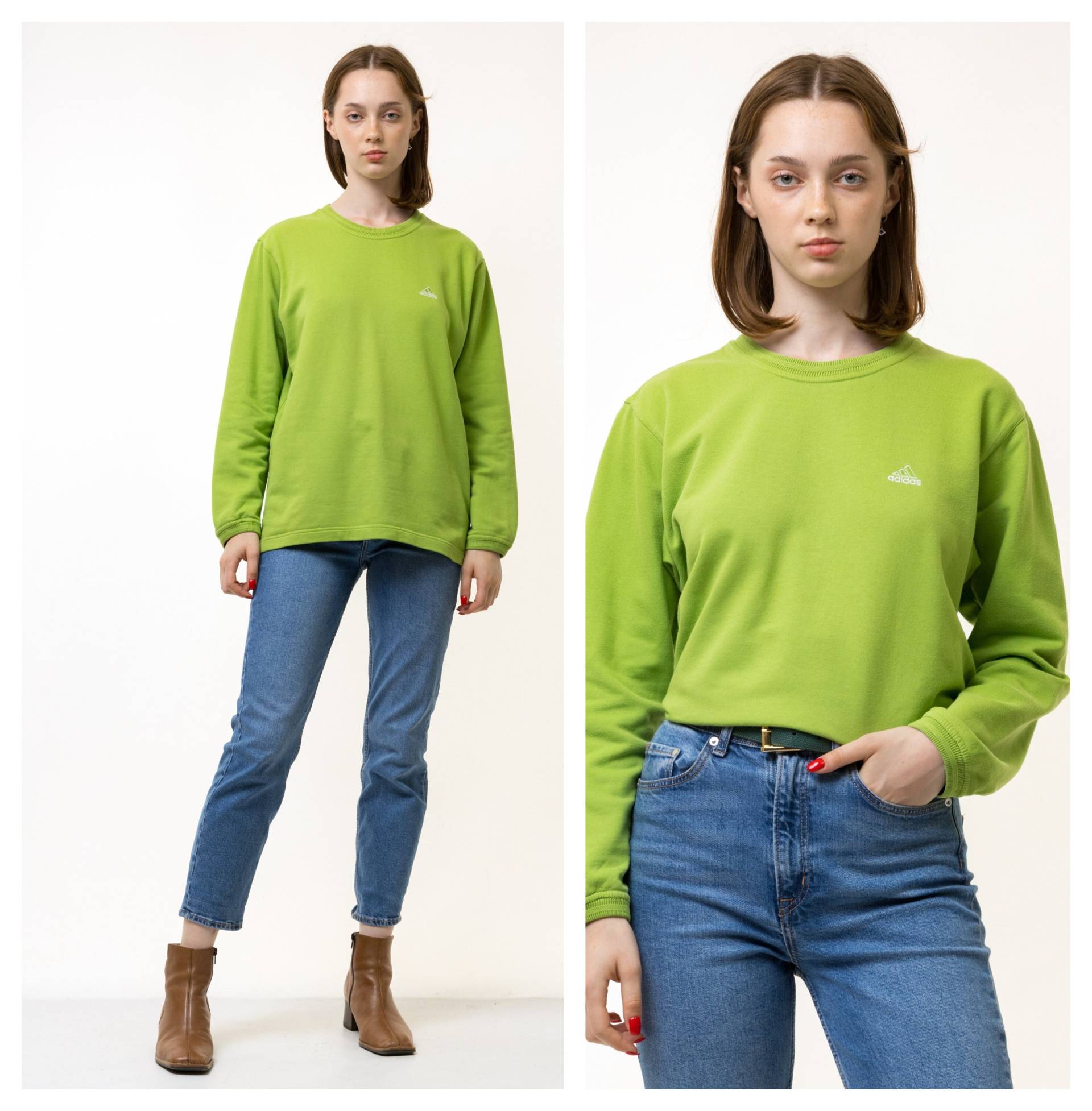 90Er Vintage Adidas Sweatshirt Grünes Adidas Größe Damen M Retro Rave Classic Athletic Sport Style Kleiner Logo Pullover von MoodGirlsUA