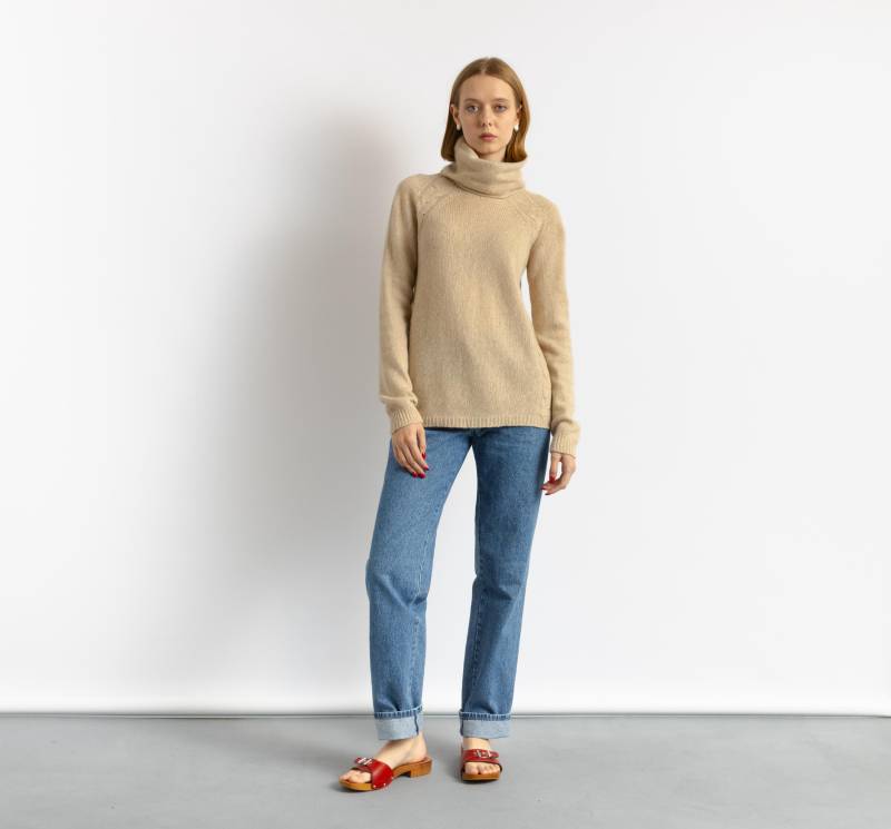 90Er Vintage Damen Kaschmir Wolle Gestrickter Rollkragenpullover Größe Passt Klein von MoodGirlsUA