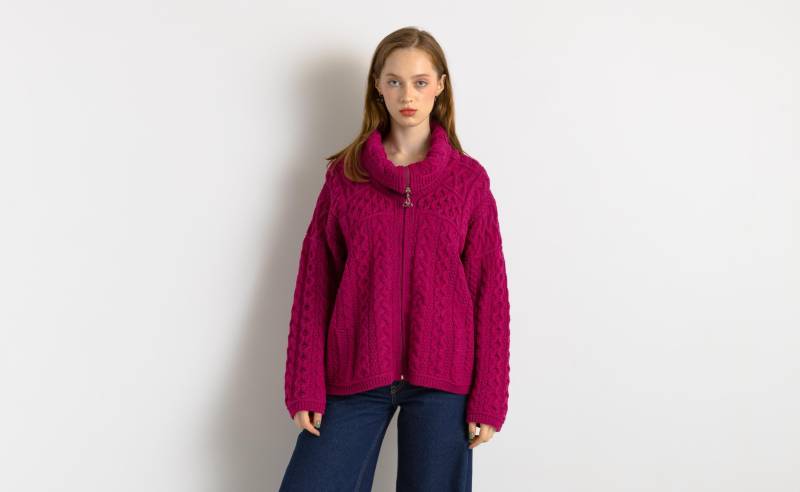90Er Vintage Dunkelrosa Lässiger Aran Cardigan Markt Rollkragenpullover Pullover 100% Wolle Geschenk Damenmode Kleidung Groß von MoodGirlsUA