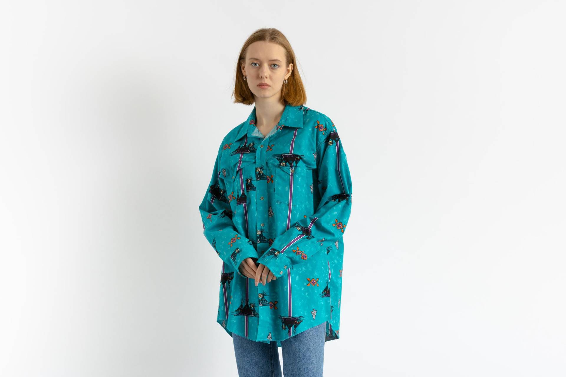 90Er Vintage Herren Unisex Kleidung Wrangler Muster Grafik Shirt Größe Xlarge von MoodGirlsUA