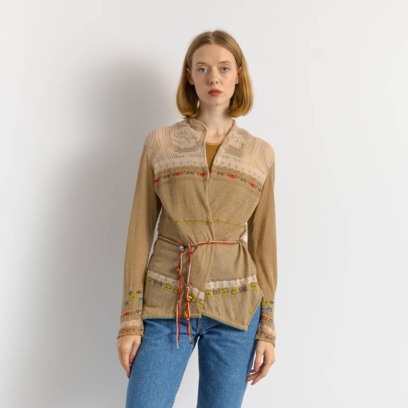 90Er Vintage Ivko Cardigan Jacke Bestickt Floral Open Work Kimono Style Damen Größe Klein von MoodGirlsUA