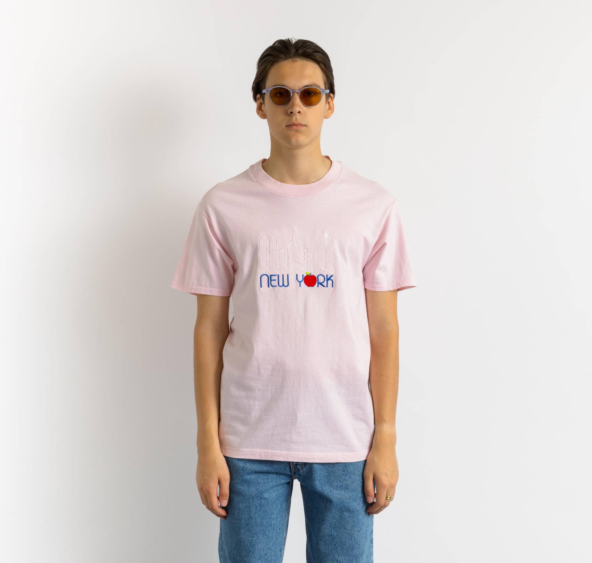 90Er Vintage Nyc Hanes Gebrauchtes Grafik Pink Print Baumwolle T-Shirt Besticktes Logo Shirt Herren Größe Medium von MoodGirlsUA