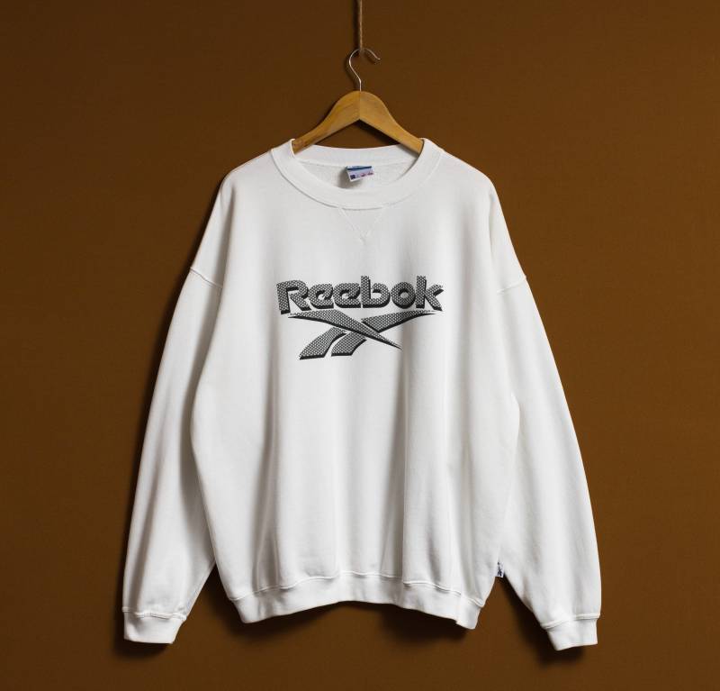 90Er Vintage Reebok Sweatshirt Weißes Größe Herren L Retro Rave Classic Athletic Sport Style Big Logo Pullover von MoodGirlsUA