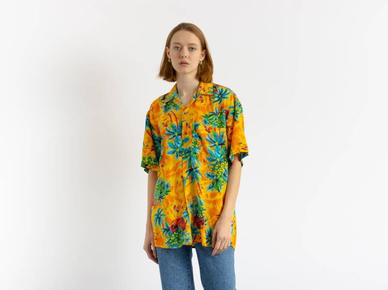 90Er Vintage Unisex Kleidung Gap Sommer Floral Print Kurzarm Shirt Größe S Small Medium von MoodGirlsUA