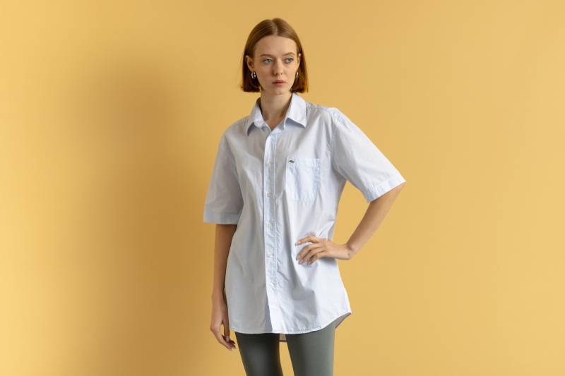 90Er Vintage Unisex Lacoste Gestreifte Kurzarm Classic Fit Hemd Bluse Größe 40 Medium von MoodGirlsUA