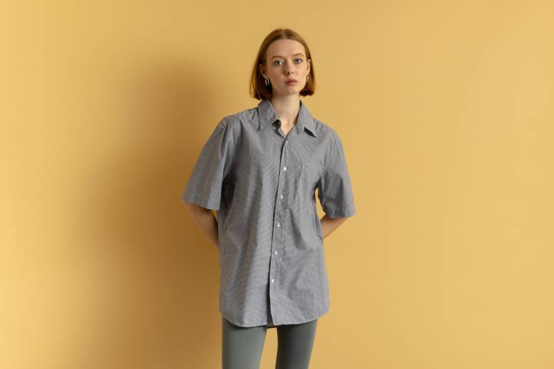 90Er Vintage Unisex Lacoste Kariertes Kurzarm Classic Fit Hemd Bluse Gr. 40 Medium von MoodGirlsUA