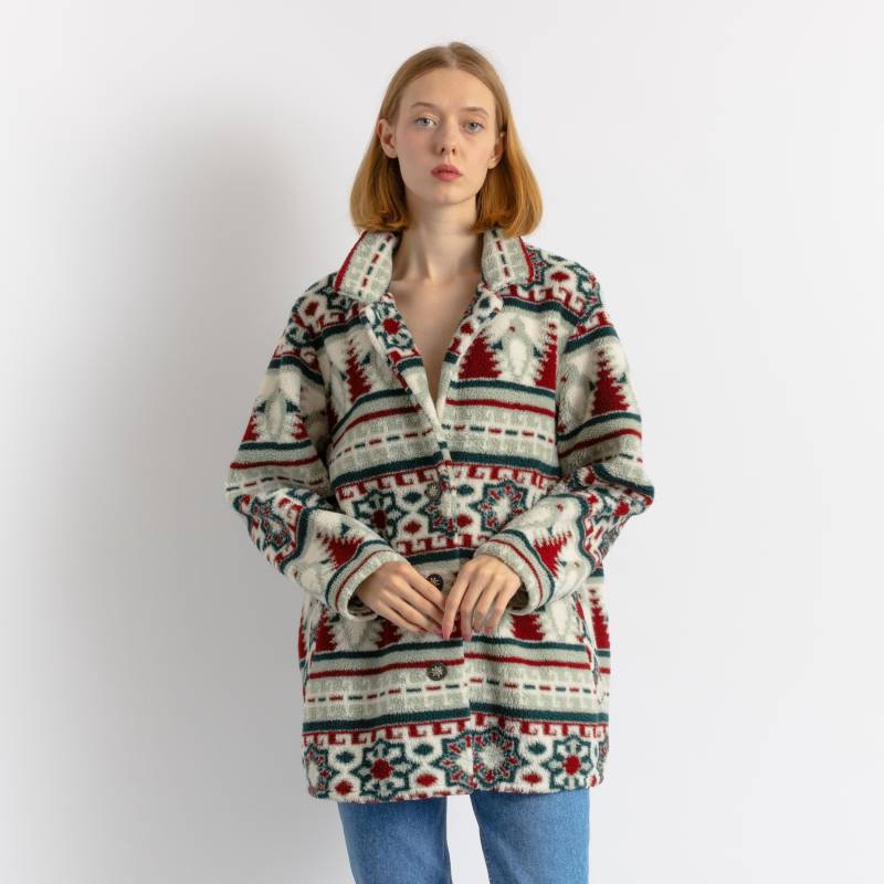 90Er Vintage Vtg Seltene Frau Warme Outwear Fleece Knöpfe Up Jacke Langarm Shirt Top Reißverschluss Größe S M Freundin Geschenk von MoodGirlsUA