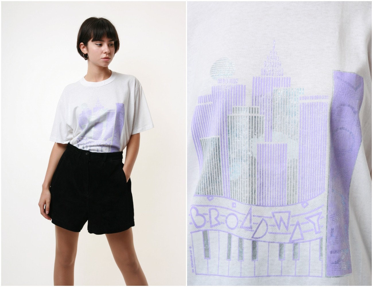 Baumwolle Broadway 90Er Jahre Vintage Grafik Druck T-Shirt 17493 von MoodGirlsUA