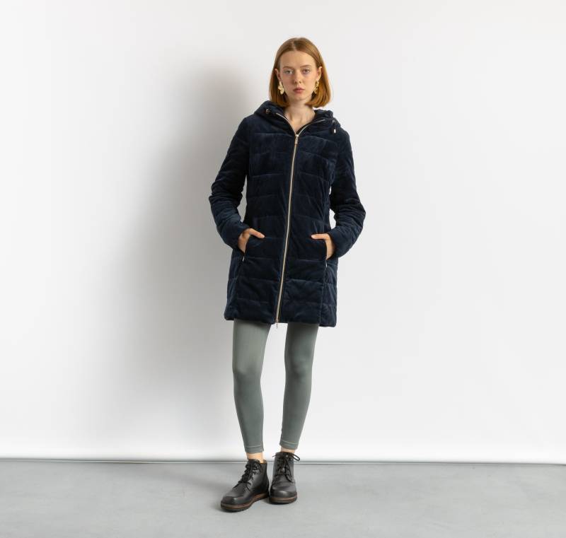 Damen Velours Preloved Blau Lang Gepolstert Winter Reißverschluss Jacke Mantel Größe Medium von MoodGirlsUA
