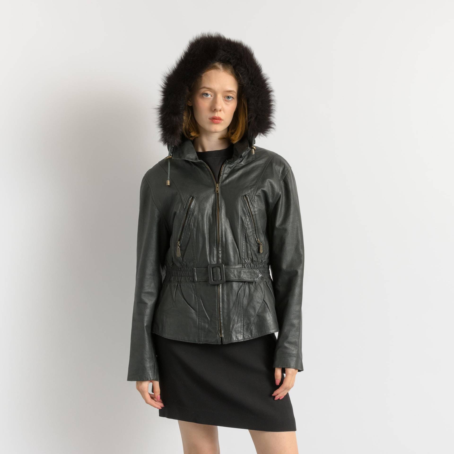 Damen-Winterjacke Aus Gefüttertem Leder Im Vintage-stil Der 80Er Jahre, Bomberjacke, Bikerjacke, Lässige Schwarze Motorradjacke Grunge-stil Größe S von MoodGirlsUA