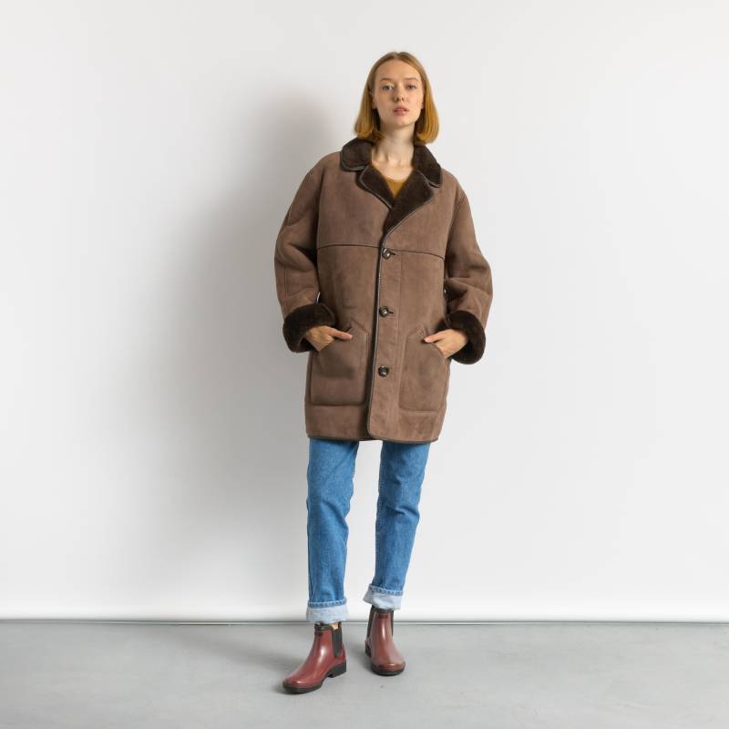Deadstock Schaffellmantel 70Er Jahre, Größe S, Brauner Wildleder Vintage Mantel, Lässiger Slouchy Getragen Im Shearling Nachhaltige Winter von MoodGirlsUA