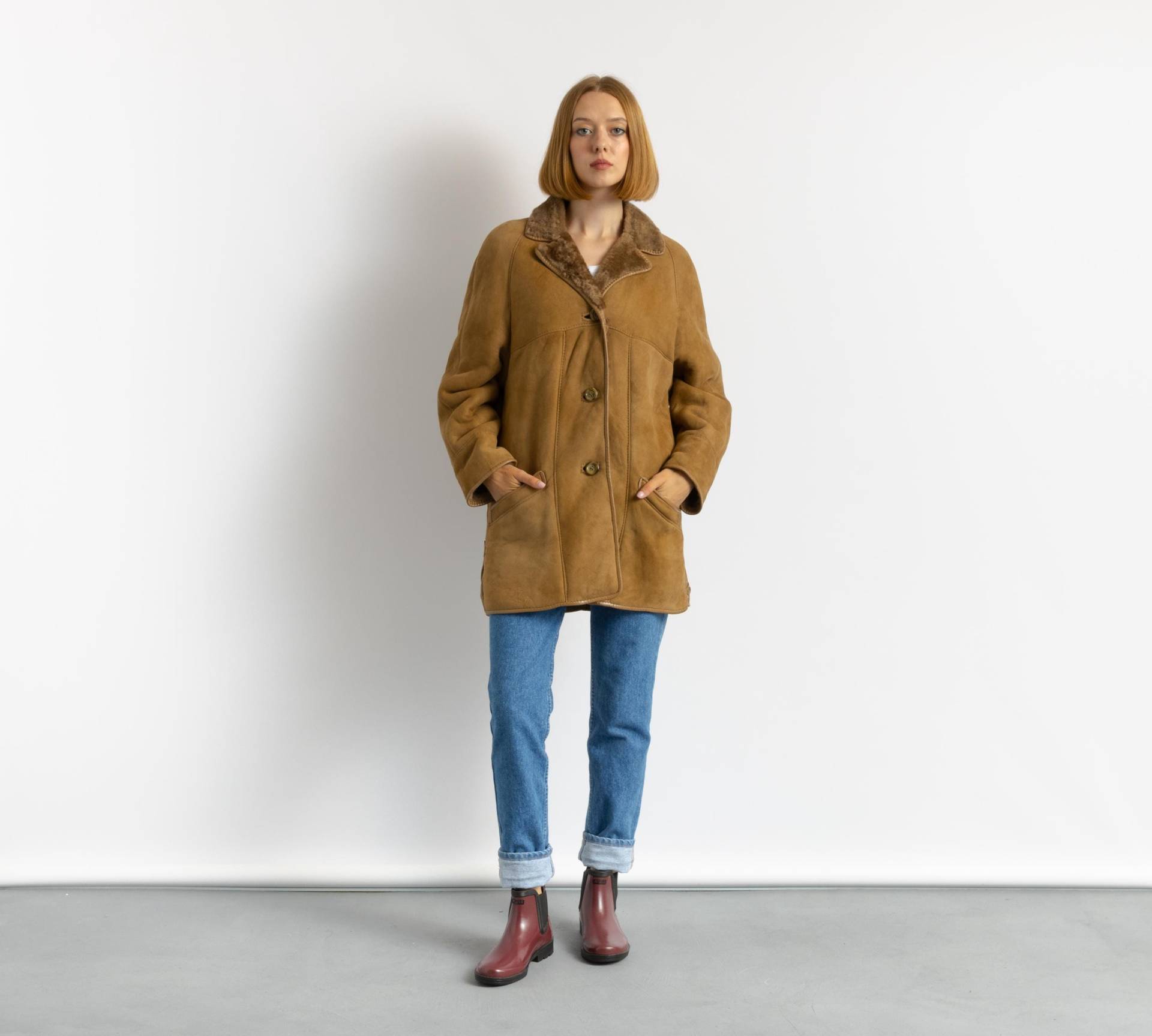 Deadstock Schaffellmantel 70Er Jahre, Größe S, Brauner Wildleder Vintage Mantel, Lässiger Slouchy Getragen Im Shearling Nachhaltige Winter von MoodGirlsUA