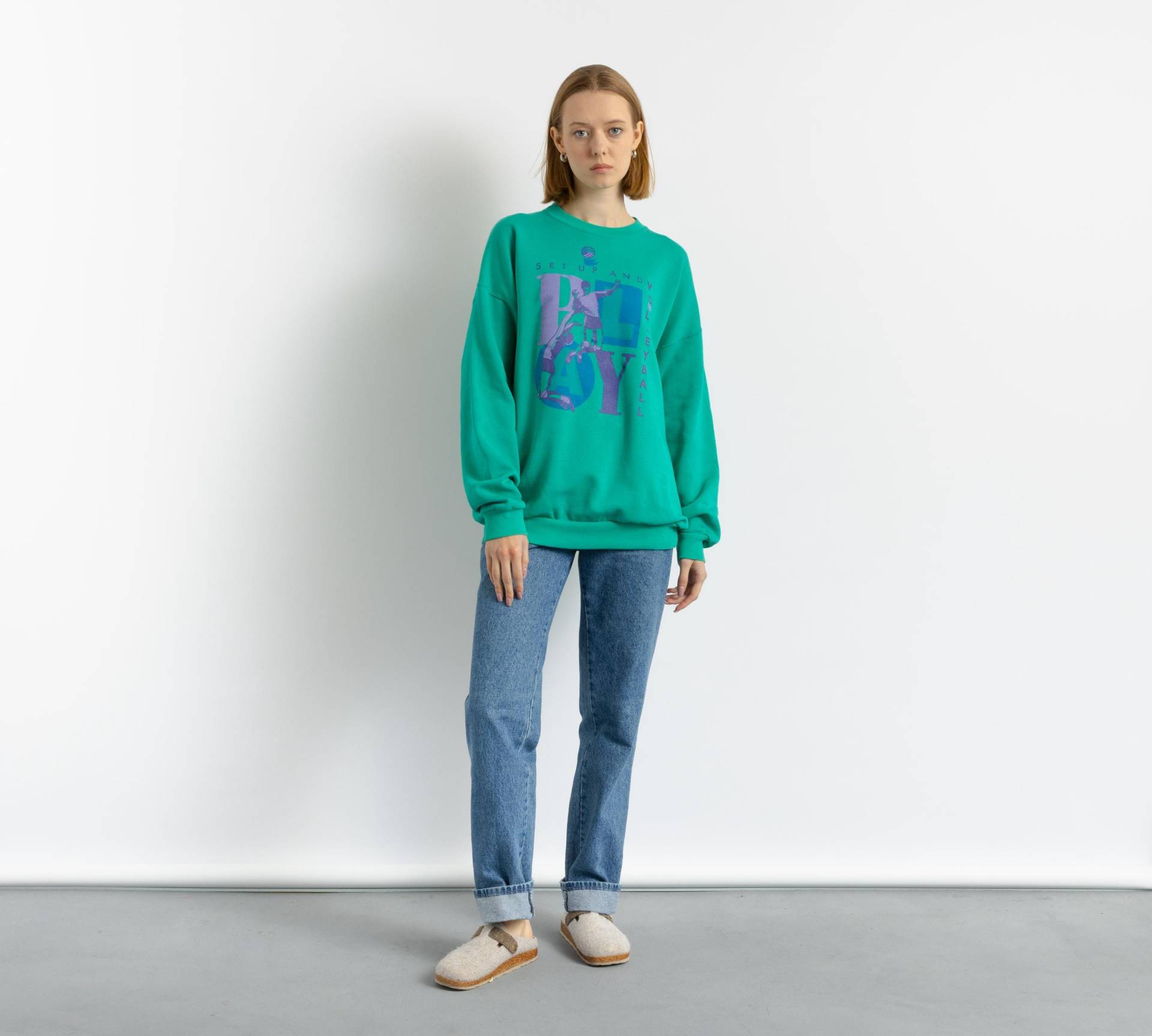 Grünes Sweatshirt Mit Oldschool-Grafikprint, Ideal Für Alltag, Urlaub Und Freizeit, Seltenes Modell, Unisex, Herrengröße L von MoodGirlsUA