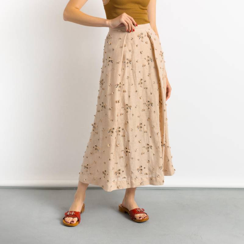 Ici Maintenant Switzerland Langer Maxirock Aus Baumwolle Mit Blumenmuster Und Stickerei, Hoch Tailliert, Gefüttert, Größe 1, Klein von MoodGirlsUA