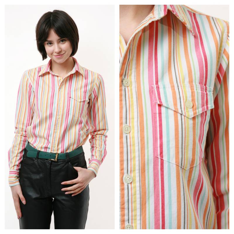 Jahrgang Vtg Selten Gestreift Ralph Lauren Candy Knöpfe Bis Shirt Bluse 2129 von MoodGirlsUA