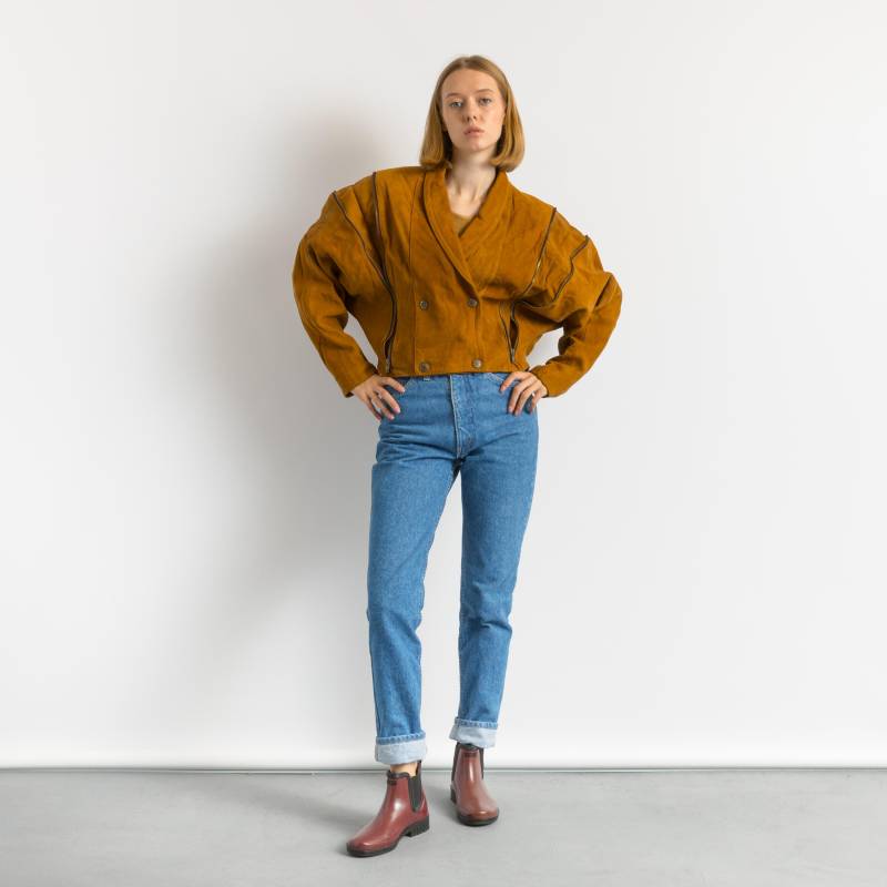 Leder Moto Bomberjacke Damen Vintage 80Er Bomber Bikerjacke Braun Motorrad Grunge Jacke Braune Lederjacke Größe Groß von MoodGirlsUA