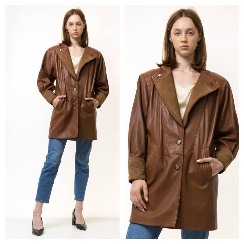 Leder Moto Bomberjacke Damen Vintage 80Er Bomber Bikerjacke Braun Motorrad Grunge Jacke Braune Lederjacke Größe Klein von MoodGirlsUA