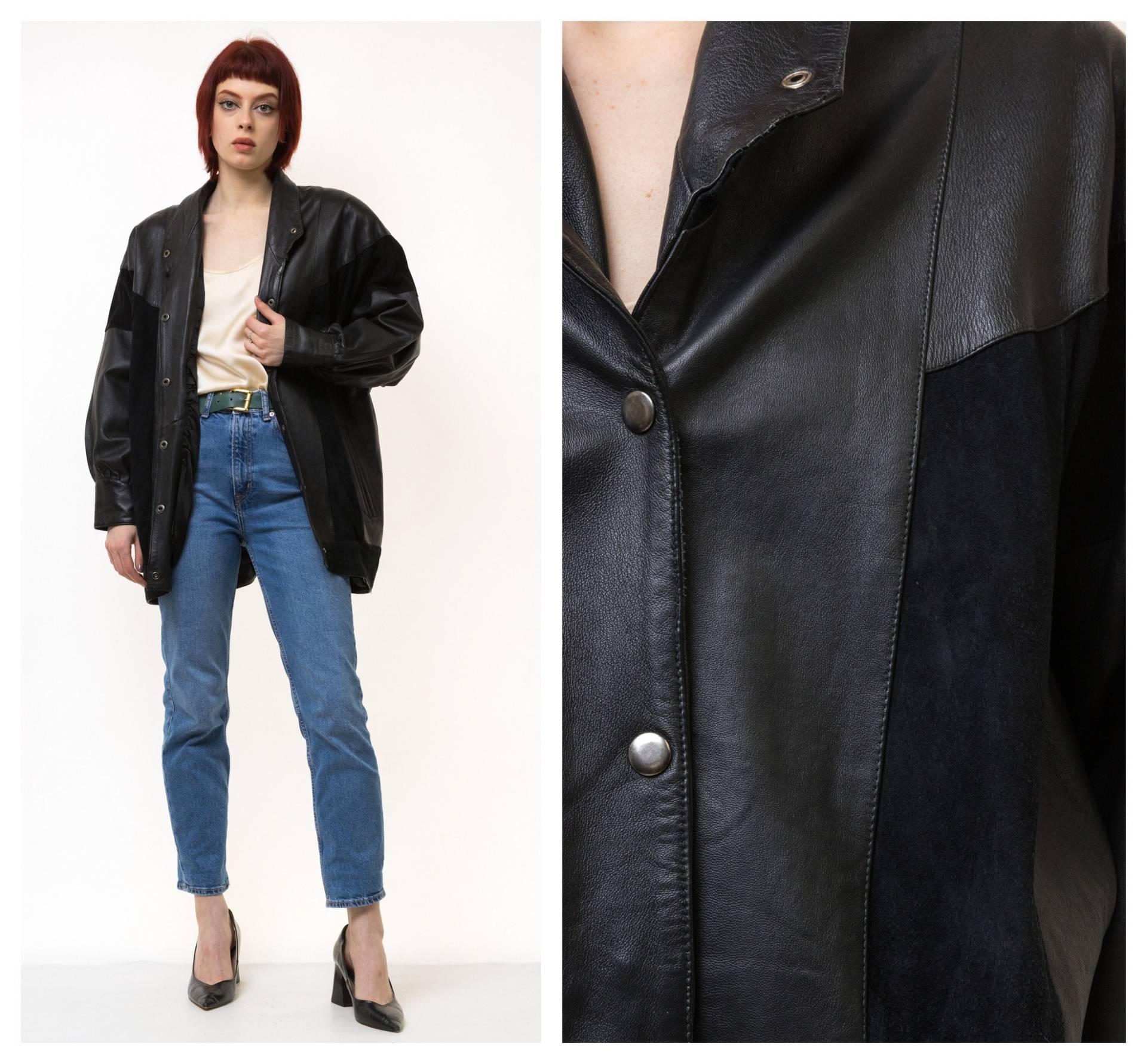 Leder Moto Bomberjacke Damen Vintage 80Er Bomber Bikerjacke Schwarz Motorrad Grunge Jacke Schwarze Lederjacke Größe Medium von MoodGirlsUA