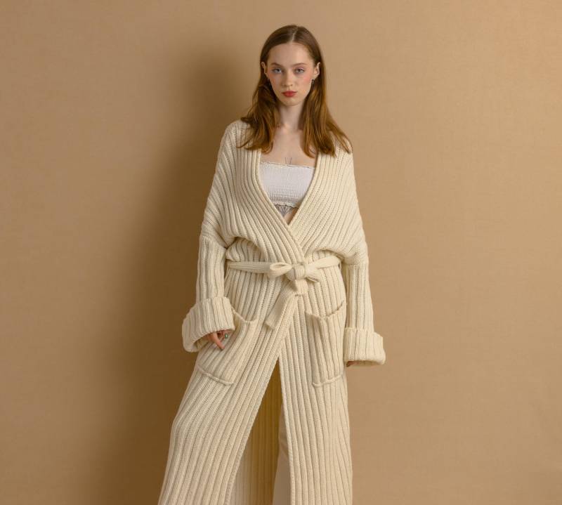 Preloved Stefanel Damen Maxi-Strickjacke Aus Schwerer Wolle Und Alpaka Mit Langen Ärmeln, Strickgröße 38 Medium von MoodGirlsUA