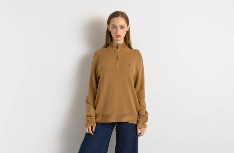 Ralph Lauren Pullover Brauner Polopullover Gestrickter Baumwollstrickpullover 1/4 Reißverschluss Schlicht Retro Basic Vintage 90Er Jahre Unisex Klein von MoodGirlsUA