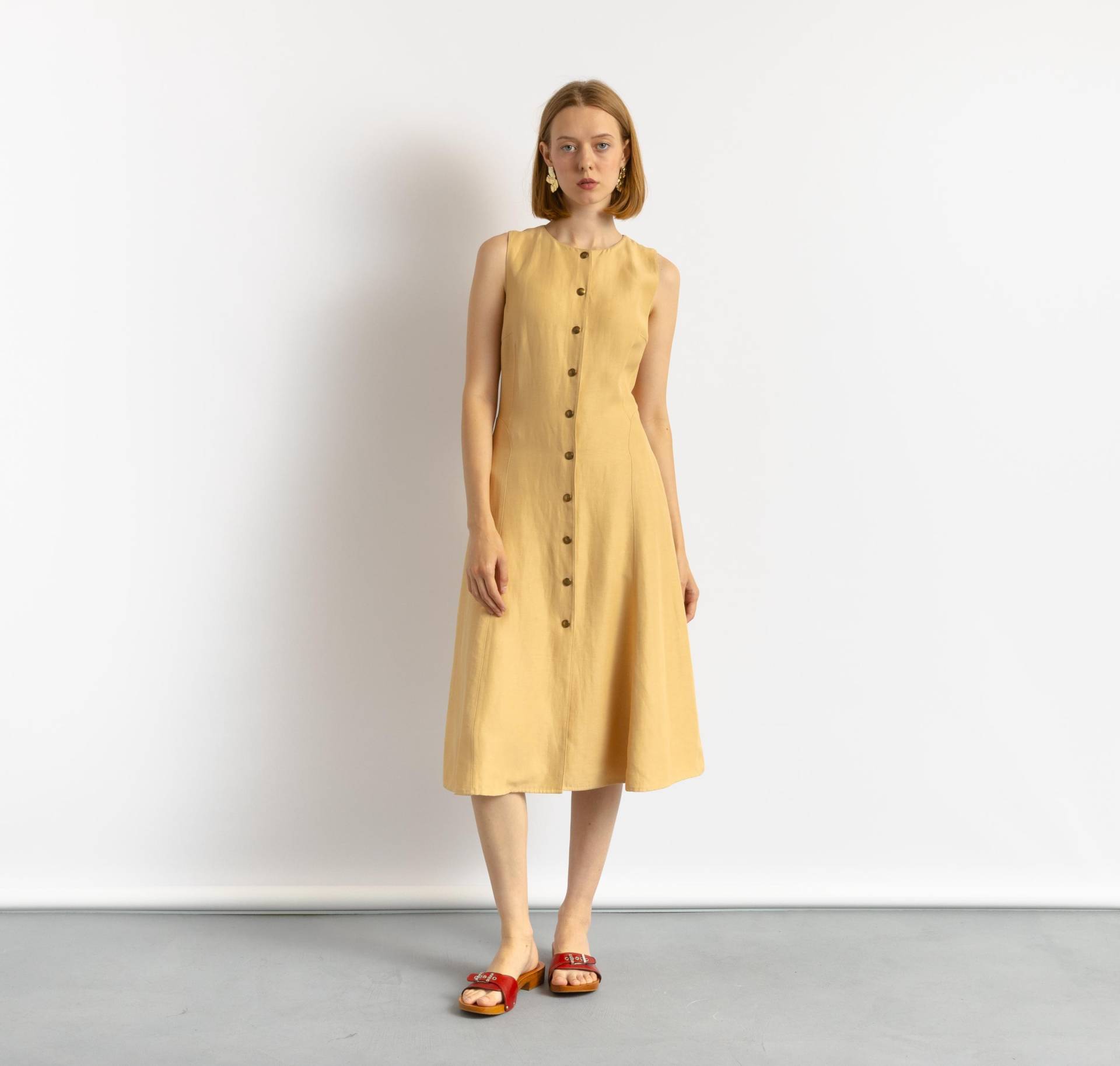 Ralph Lauren Purple Label Beige Leinen Bleistift Midi A Linie Länge Kleid Größe Xs Klein/ Vintage Kleid/ von MoodGirlsUA