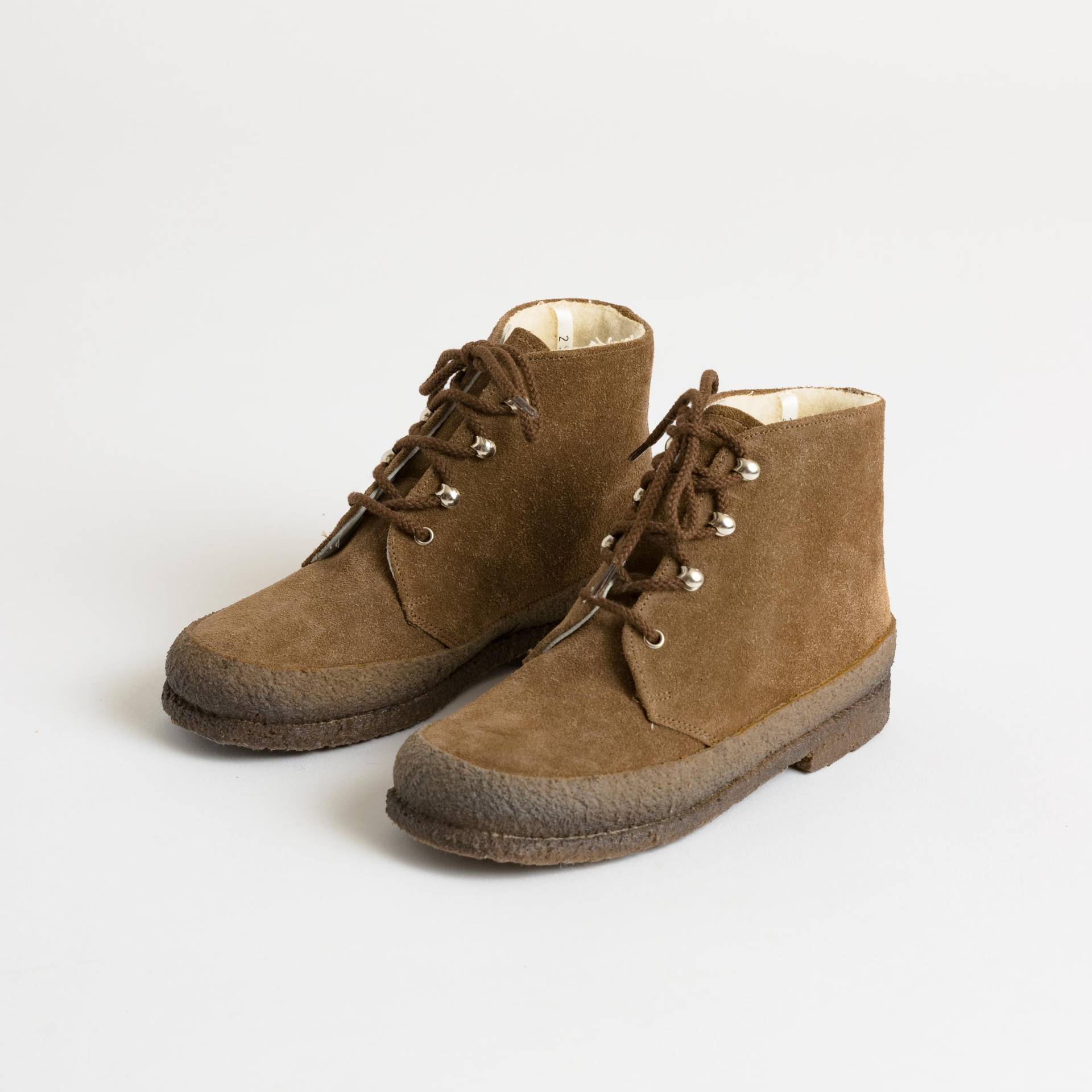Ungetragene Vintage-Kinderstiefel Von Bally Aus Den 70Er Jahren Mit Brauner Wildleder-Zehenkappe Und Wollfutter, Größe 29 von MoodGirlsUA